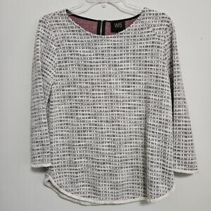 W5 Anthropologie Women's 3/4 Sleeve Tweed Top Fringe Hem Shirt Size Small